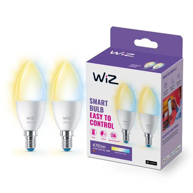wiz-tunable-white-led-lampe-e14-kerze-40w-2er-pack-dimmbar image 1