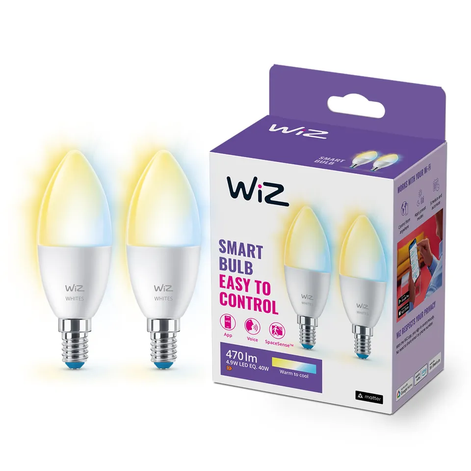 wiz-tunable-white-led-lampe-e14-kerze-40w-2er-pack-dimmbar image 1