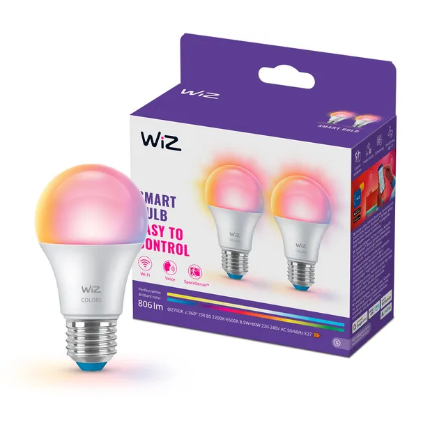 wiz-smart-led-a60-lampe-color-tunable-white-e27-60-w-quivalent-806-lumen-2er-pac image 1