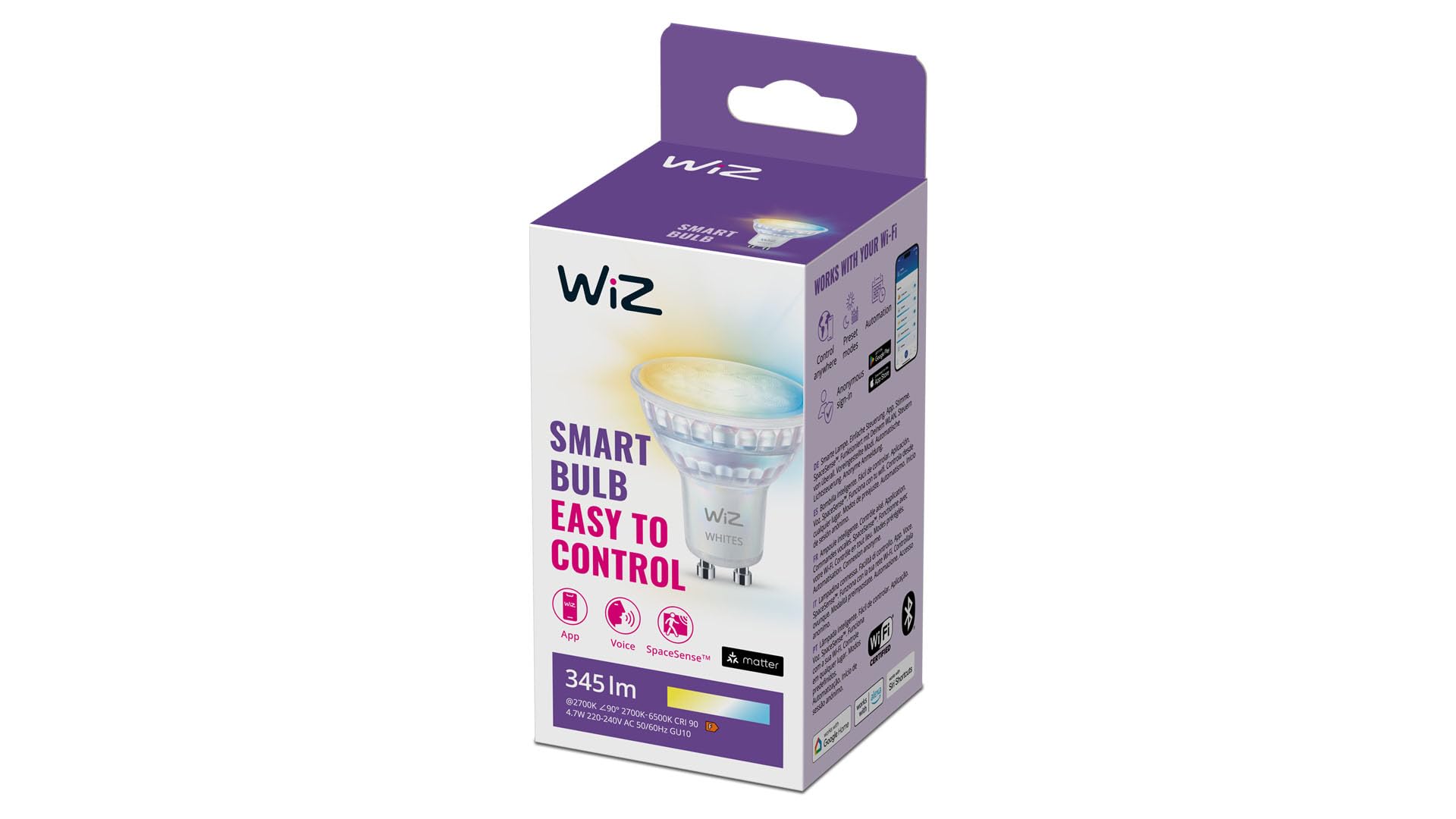 wiz-tunable-white-led-spot-gu10-glas-dimmbar-wlan-matter image 1