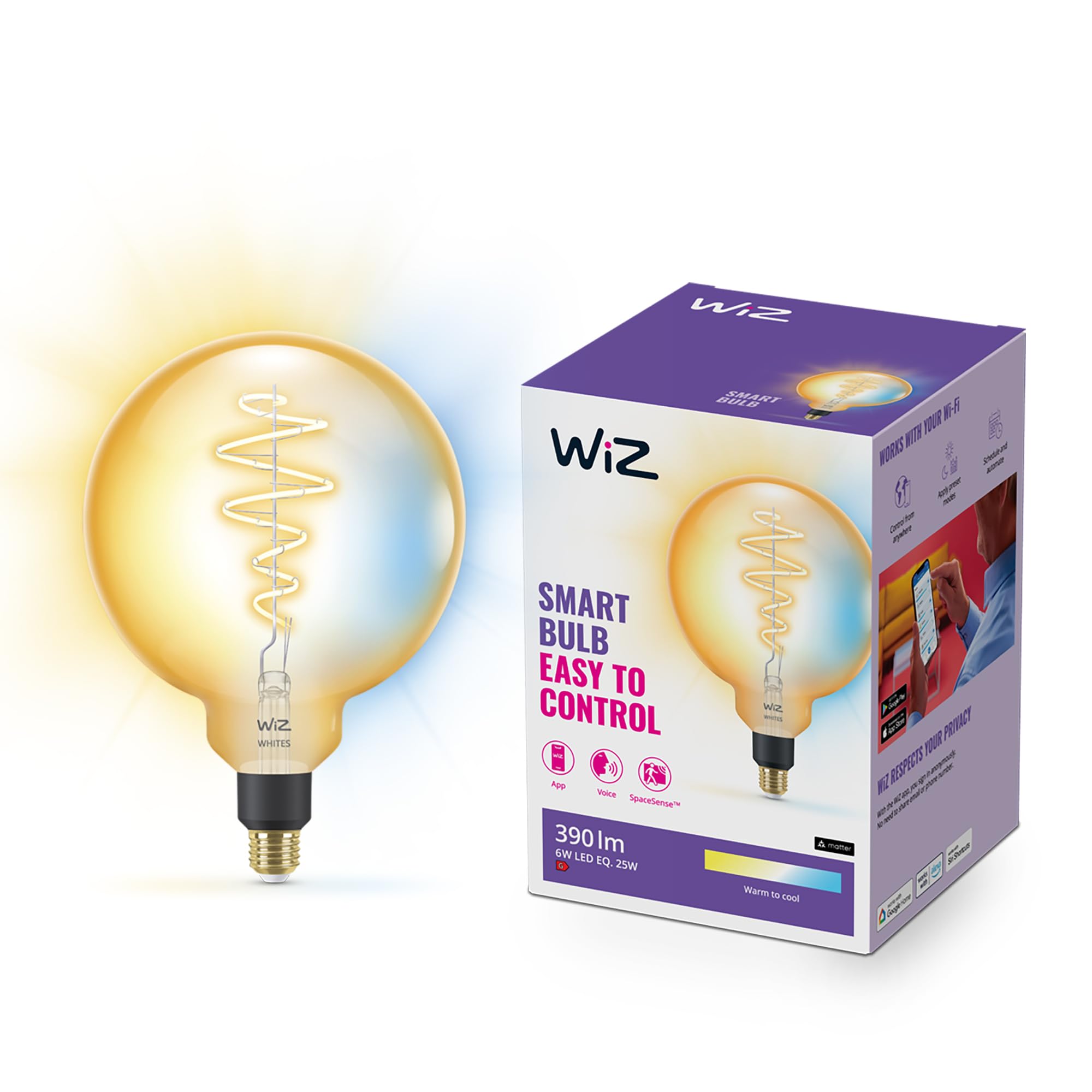 wiz-adria-amber-led-lampe-g200-globe-e27-390lm-vintage-filament-dimmbar image 1