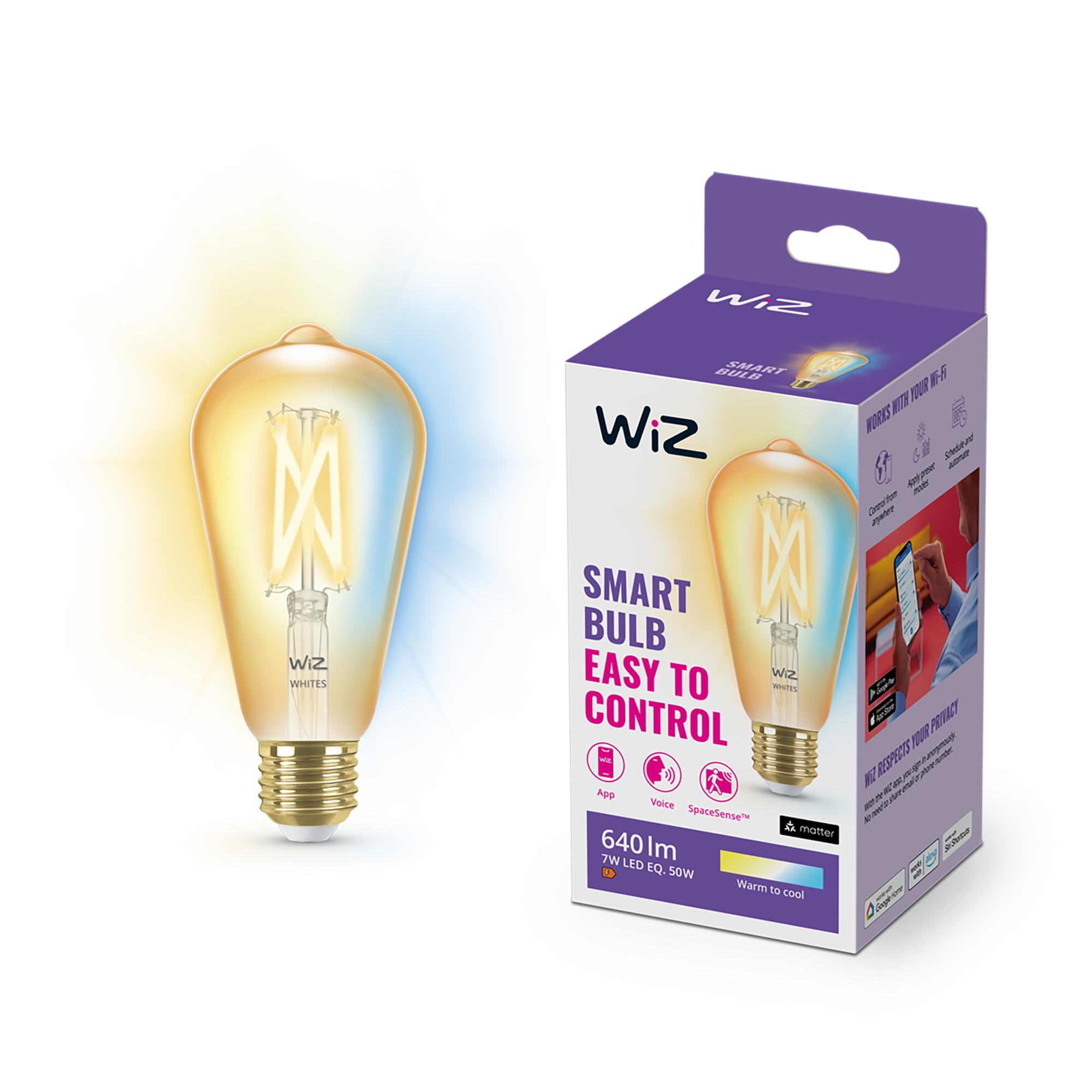 wiz-tunable-white-amber-led-lampe-e27-50-w-640-lumen-vintage-design-bernsteinfar image 1