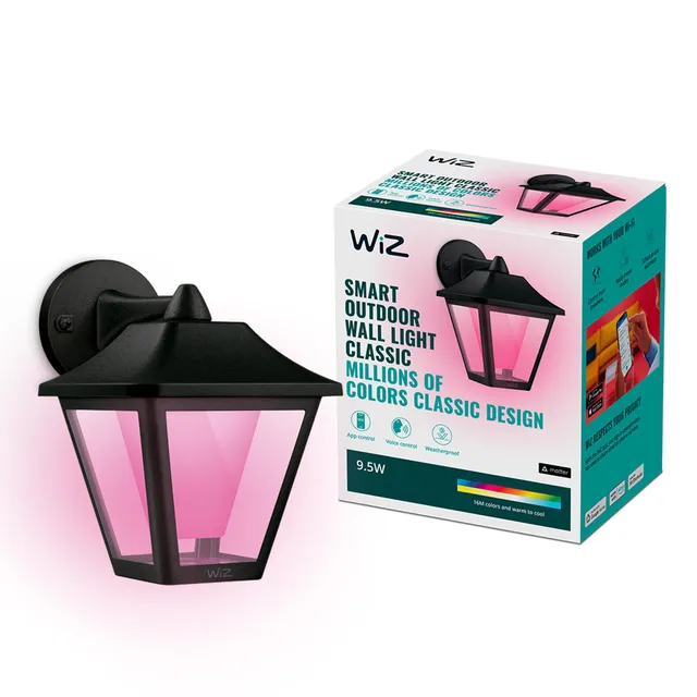 wiz-outdoor-wandleuchte-classic-schwarz-16-mio-farben-wlan-ip44 image 1