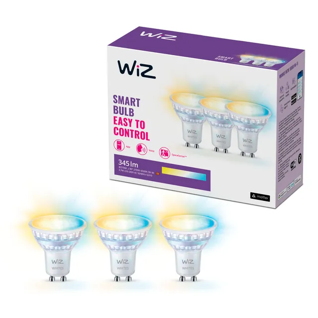 wiz-tunable-white-led-spot-gu10-glas-3er-pack-345lm-dimmbar image 1