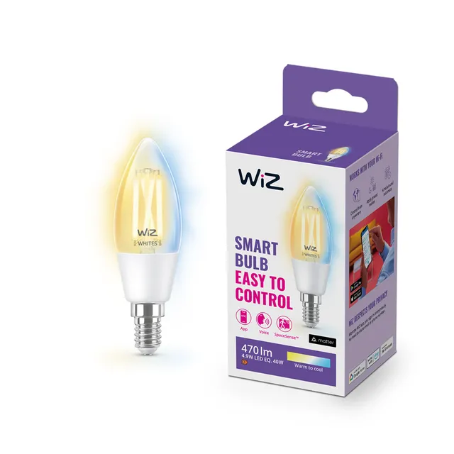 wiz-tunable-white-led-filament-kerzenlampe-e14-40-w-470-lumen-transparent-dimmba image 1