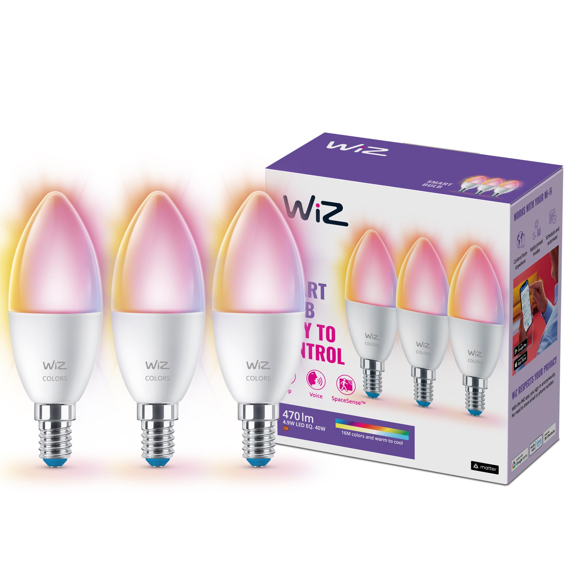 wiz-e14-led-lampe-3er-pack-40w-16-mio-farben-wei-t-ne-wlan-bluetooth image 1