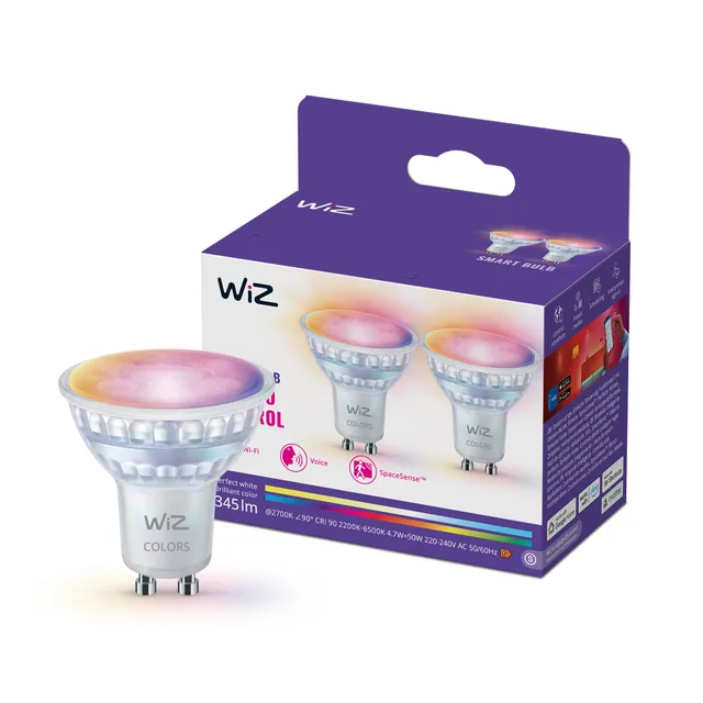 wiz-smart-led-glas-gu10-spotlight-full-color-tunable-white-50-w-quivalent-2er-pa image 1